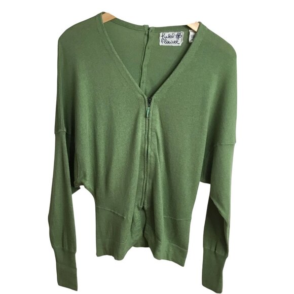 Anthropologie Women Field Flower Split Difference Cardigan Green Zip Lagenlook S - Picture 1 of 4